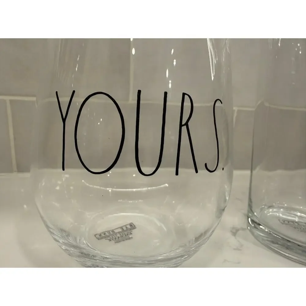 Rae‎ Dunn Yours and Mine Wine and Pint Glasses